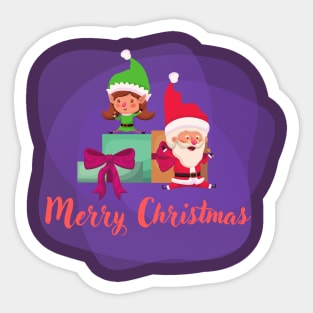 Merry Christmas with Santa and elf Sticker